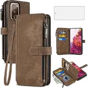 Asuwish Phone Case for Samsung Galaxy S20 FE 5G 6.5 inch Wallet Cover with Tempered Glass Screen Protector Flip Card Holder Cell S 20 EF UW 2022 S20FE5G S20FE 20S S2O Fan Edition 4G G5 Women Men Brown