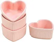 Sizikato Heart-Shaped Porcelain Souffle Dishes, Ramekins - 3.5 Inches for Souffle, Creme Brulee and Dipping Sauces - Set of 4