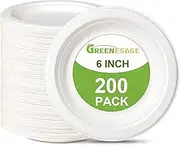 GREENESAGE Paper Plates 6 inch, 200 Pack Compostable Plates for Dessert, Cake, Appetizer