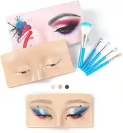 Bueuo Makeup Practice Face Board, 3D Reusable Silicone Make up Mannequin Face with 5PCS Makeup Brush, Eye Make up Practice Board for Beginner or Professional Enthusiasts