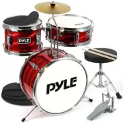 Pyle 13" 3-Piece Kids/Junior Drum Set Metallic Shiny Red with Throne Drum Kit