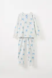 [Cotton On Kids] Cotton On Kids - Ava Long Sleeve Pyjama Set - Vanilla/deep sea blue bows 10 VANILLA/DEEP SEA BLUE BOWS