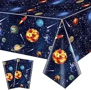 2 Pack Outer Space Party Tablecloths, Solar System Table Covers, 51x87'' Plastic Disposable Rectangle Planet Cover for Kids Space Theme Birthday Decorations, Galaxy Supplies