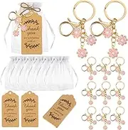 20 Set Flower Keychain Party Favors Set Flower KeyRing with Kraft Tags Organza Bag for Guests Souvenir baby Shower