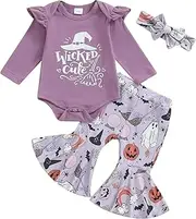 [ZAXARRA] Infant Baby Girl Fall Outfits Letter Print Baby Girl Romper Floral Pants with Headband 3Pcs Clothes Set