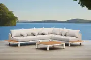 ARI Ralph White Hampton Corner Set - Outdoor Aluminium & Acacia Modular Corner Lounge White Aluminium Whether Resistant White Fabric White