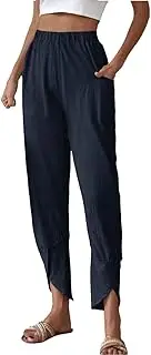 [Generic] Linen Pants for Women 2025 Plus Size Trendy Striped Spring Summer Pants Casual Elastic Waist Comfy Trousers