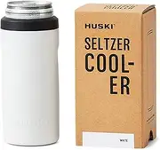 Huski Seltzer Cooler | New | Premium 355ml (12oz) Skinny Drink Holder for Hard Seltzer, Beer, Soda Slim Cans | Triple Insulated 316 Stainless Steel | Seamless Design | Works as a Tumbler (White)