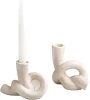 XGZY White Candlestick Holders Set: 2Pcs Modern Candle Holder Unique Ceramic Candelabra for Living Room Mantel TV Stand Kitchen Dining Room Taper Candle Holders for Christmas Decorations