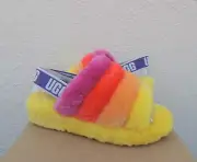 UGG PRIDE RAINBOW FLUFF YEAH SLIDE SHEEPSKIN SLIPPER SANDALS, WOMEN US 6/ 37 NIB