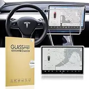 CusDusk Tesla Model 3 Model Y Screen Protector Kits,Tempered Glass Screen Protector with Silicone Protective Cover Center Console Accessories Tesla Model 3/Y Frame(White)