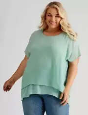 Autograph Top Tunic Shirt PLUS Size 24 Short Sleeve Double Layer RP$80 NEW Green