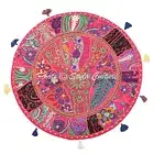 Ethnic Floor Pillow Cushion Cover Vintage Patchwork Round Boho Seating Pink 2...