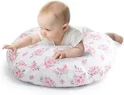 The Peanutshell Nursing Pillow & Cover - Soft Newborn Nursing Baby Girl Pillow Covers, Supportive & Comfortable Breastfeeding, Tummy Time Baby Essentials - Pink Floral