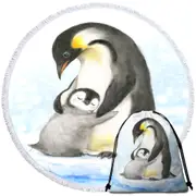 Cute Animal Art Drawings Penguins Hug Round Beach Towel