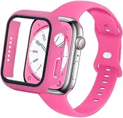 Slim Watch Band and Case Compatible with Apple Watch Bands 40mm 41mm 44mm 45mm, Soft Silicone Sport Strap with Screen Protector Combo Set iWatch Series 9 8 SE 7 6 5 4 for Women Men