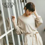 QUEENSHOP【01120172 】基本素色休閒竹節棉長袖上衣 兩色售＊現+預＊