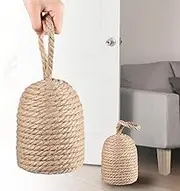 Jingmore 2 Pcs Decorative Door Stoppers Natural 5.4lb Heavy Door Stop with Handle Weighted Doorstop Indoor Farmhouse Jammer Blocker Keeps Open Bookend 4.72 ''d x 11.4''h(2 Pcs,Wicker Jute)