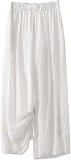 [Generic] Wide Leg Linen Pants for Women Summer Elastic High Waist Pants Baggy Flowy Lightweight Casual Trousers Pockets 2025