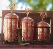 Copper Spice Jars Set with Lid, Copper 3-Piece Hammered Spice Set