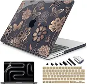 Teryeefi Compatible with MacBook Pro 16 inch Case 2025 2024 2023 2022 2021 M4 M3 M2 M1 A3403 A3186 A2991 A2780 A2485, Plastic Hard Shell&Keyboard Cover&Screen Film&Type C Adapter-Flowers Butterflies