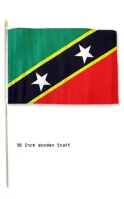 12x18 Wholesale Lot 6 St. Kitts & Nevis Country Stick Flag 30" wood staff