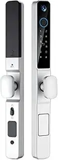 Waterproof Outdoor Fingerprint Lock with Camera Tuya WiFi APP IC Card Keyless Smart Electronic Door Lock Aluminum/Glass Sliding Slimline Design(Siliver 5085) Aqiong