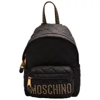 在飛比找Yahoo奇摩購物中心優惠-MOSCHINO 菱格紋縫線金色鉚釘LOGO尼龍手提/後背包