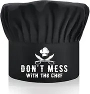 [DYJYBMY] Don't Mess with The Chef, Adult Adjustable Kitchen Cooking Hat with Elastic Band Chef Baker Cap, Funny BBQ Chef Hat for Men, Woman, Husband, Dad, Boyfriend or Any Friend Black