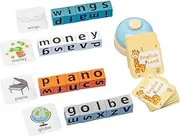 WEKAMOS 1set Alphabet Spelling Game for Boy Girl Wooden Letter Blocks Cards Educational Puzzle Toys for Early Learning Cognitive Skills Language Acquisition Fun Activity for Home School