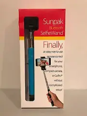 Sunpak Bluetooth Selfie Stick Wand Blue Works with iPhones Android Smartphones!