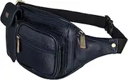 [BRAND LEATHER] Genuine Leather Stylish Waist Bag Elegant Style Travel Pouch Passport Holder with Adjustable Strap, BLUE, M, Travel Accessories