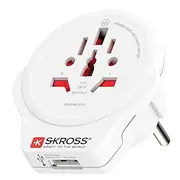 SKROSS | 1.500266 | World to Europe Travel Adapter (Shuko) with USB 1.0 Female 5.0 V DC/Max 2.4 A - Power and Voltage 100 V - 1600 W / 250 V - 4000 W - Anti-Shock Protection