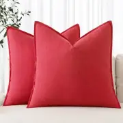 Decorative Linen Pillow Covers 18x18 Inch ​Boho 18" x 18" (Pack of 2) Red