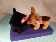 TY Beanie Baby Set - Scottie the Dog & Tuffy the Brown Dog - Both 1996 with PVC