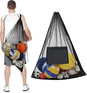 Milisten Ball Bag Mesh Drawstring Sports Bag with Zipper Pocket Capacity for Soccer Volleyball Basketball Convenient Shoulder Strap for and Secure Closure