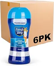 Fresh Step Litter Box Charcoal Odor Eliminating Powder, Sifting/Pour Cap Unscented | Cat Litter Box Deodorizer Powder | Combats Odors and Neutralizes Smells to Keep Your Home Clean, 15 Ounces - 6 Pack