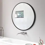 Round 70CM Bathroom Wall Mirror Decor Makeup Mirror Black Aluminium Frame Home