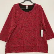 New Chico's Red Cranberry Jacquard Texture Sparkling Side Slit Knit Top XL/3