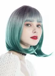 Wig Women's Wig Short Smooth Long Bob Fringe Purple Green Wig