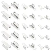 600Pcs Fold Crimp End Caps, 3 Size Alloy Over Crimps Cord Ends Tips, Silver Tone