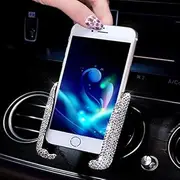 SUNACCL Bling Car Phone Holder Mini Car Dash Air Vent Automatic Phone Mount Universal 360°Adjustable Crystal Auto Car Stand Phone Holder Car Accessories for Women and Girls (White)