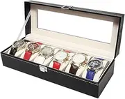 VIVVA 6 Slot Leather Watch Box Display Case Organizer Glass Jewelry Storage Black