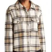 Sanctuary Cream Plaid Button Up Flannel Shacket Midweight Jacket Size Large
