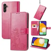 For Samsung Galaxy A13 5G Case Four Leaf Folio PU Leather Wallet Cover, Magenta