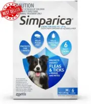 Simparica Flea Tick Chewable Tablets Medium Dogs 10.1-20kg Blue Pack of 6