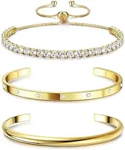 [Jstyle] Gold Bracelets for Women Girls 14K Gold Plated Link Bracelet Cuff Bracelet Bead Ball Bracelet Twisted Chunky Bangle Bracelet Gold Stackable Bracelets Set