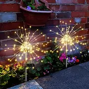 Anordsem Solar Garden Lights for Yard: 2 Pack Firework Light Waterproof for Patio Outdoor Decor - 120 LED Sparkler Starburst Lighting Lawn Walkway Pathway Decoration (Warm White)