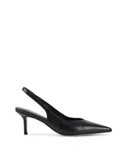 Yory Slingback Kitten Heels - Black Snake Leather