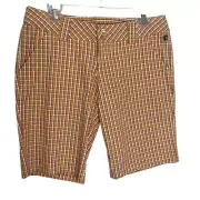 Paul Frank Julius & Friends Womens 28 Plaid Bermuda Shorts Gold Red Pockets NWT